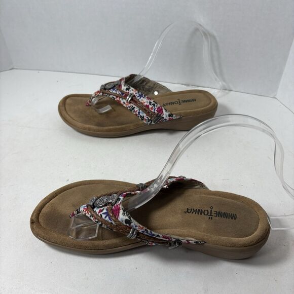Minnetonka Sandals Womens Size 7 Silverthorne Slip On Wedge Thong Flip Flop G1 - Picture 10 of 11